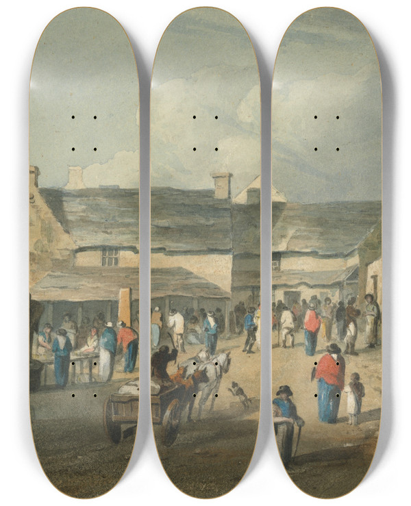 Triptych art skateboard deck of John Preston Neale Welsh Fair by John Preston Neale