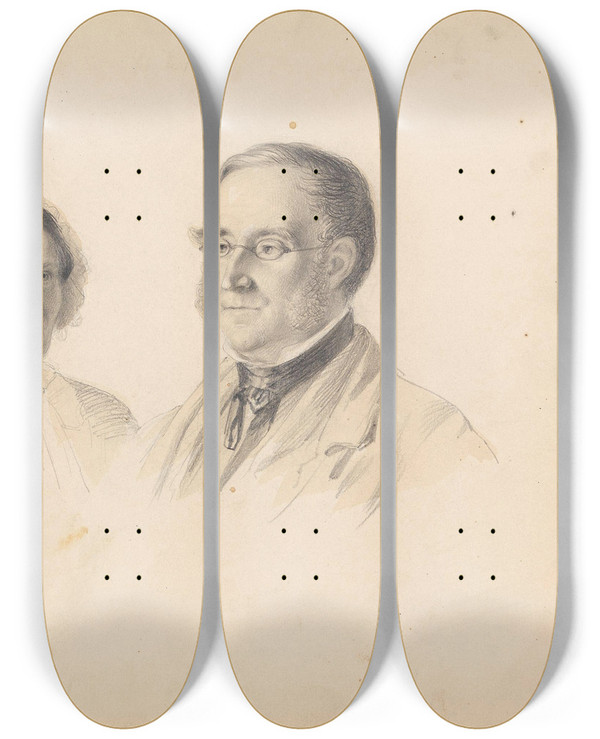Triptych art skateboard deck of Adolph Tidemand Double Portrait by Adolph Tidemand (1814-1876)