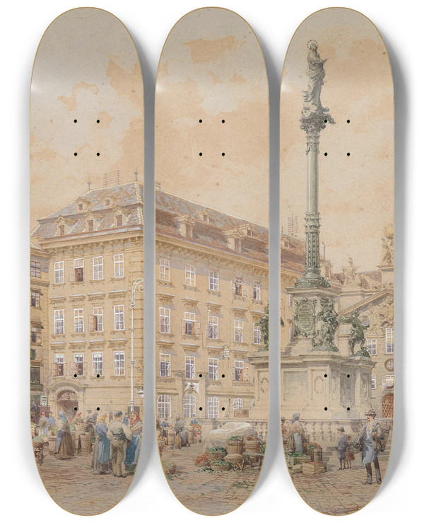Triptych art skateboard deck of Richard Moser Wien Am Hof by Richard Moser (1874-1924)