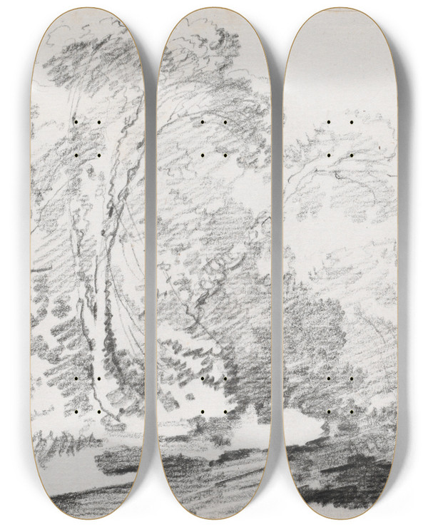 Triptych art skateboard deck of Josephmarie Vien Trees by Joseph Marie Vien (1716-1809)