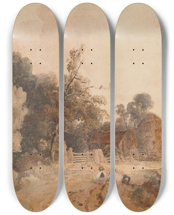 Triptych art skateboard deck of Peter Dewint Harvest Time_2 by Peter Dewint (1784-1849)