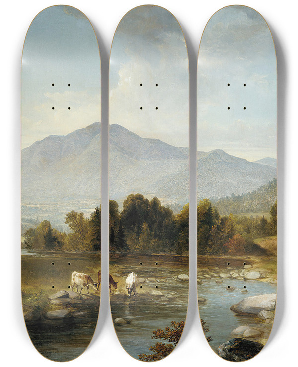 Triptych art skateboard deck of Asher Brown Durand High Point Shandaken Mountains by Asher Brown Durand (1796-1886)