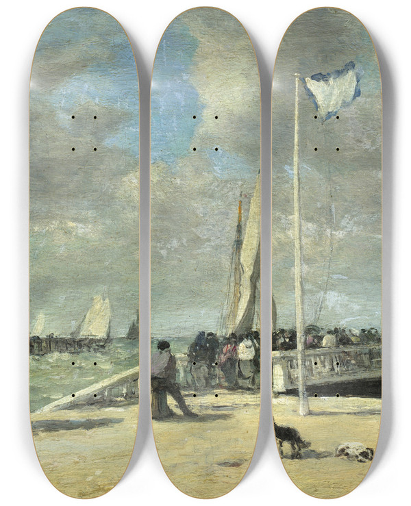 Triptych art skateboard deck of Eugne Boudin On The Jetty by Eugene Boudin (1824-1898)