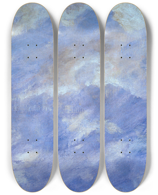 Triptych art skateboard deck of Albert Bierstadt Cloud Study With Blue Sky by Albert Bierstadt (1830-1902)