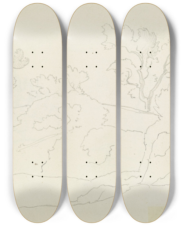 Triptych art skateboard deck of August Lucas Italian Landscape by August Lucas (1803-1863)