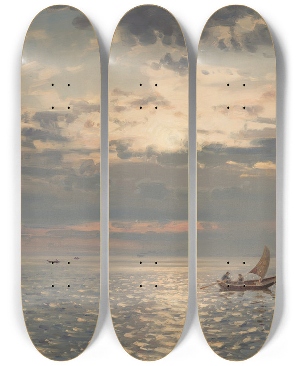 Triptych art skateboard deck of Amaldus Nielsen Solspeil by Amaldus Nielsen (1838-1932)