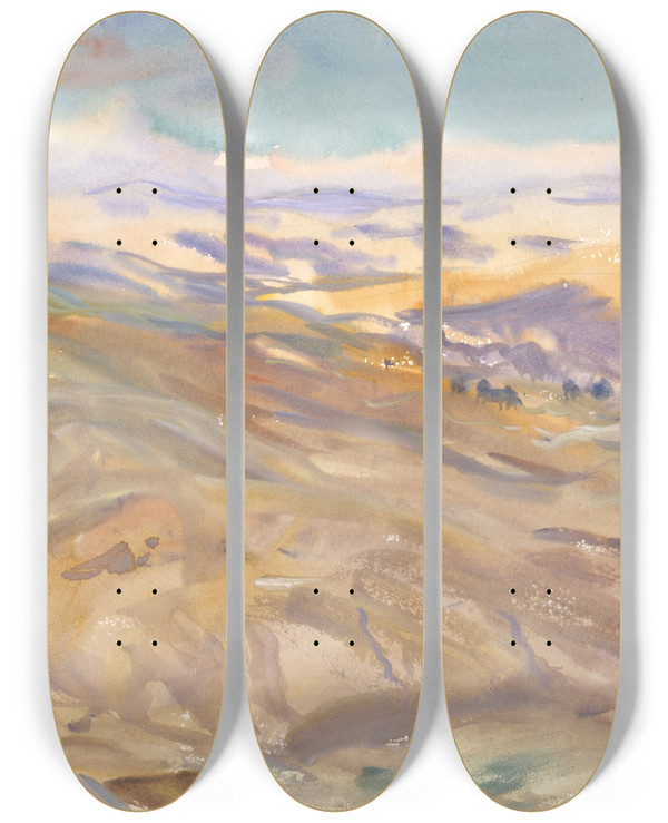 Triptych art skateboard deck of John Singer Sargent Sunset by John Singer Sargent (1856-1925)