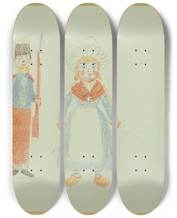 Triptych art skateboard deck of James Ensor Duivel Houten Soldaat Pop by James Ensor (1860-1949)