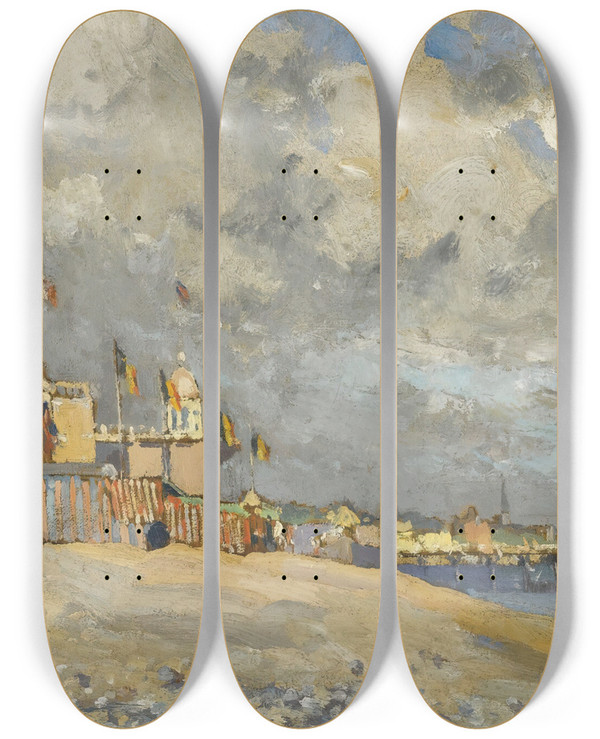 Triptych art skateboard deck of Paul Mathieu La Plage Sainteadresse by Paul Mathieu (1872-1932)