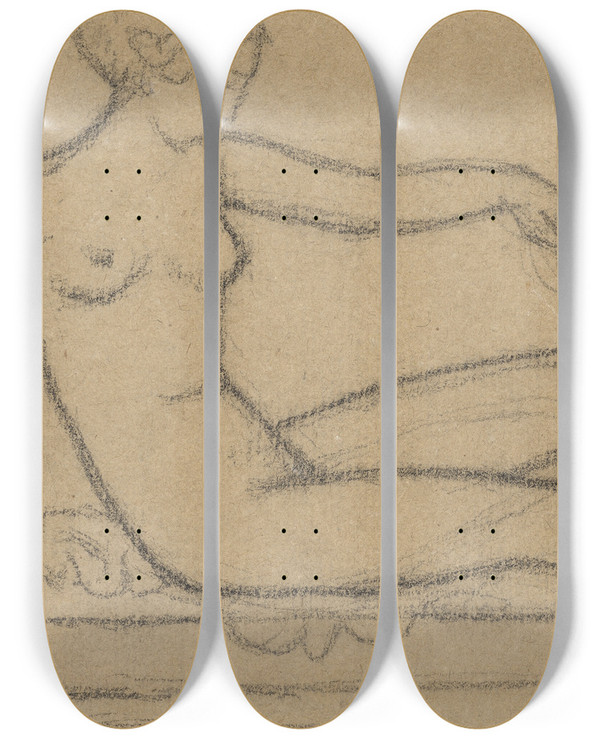 Triptych art skateboard deck of Aristide Maillol Nu Assis_1 by Aristide Maillol (1861-1944)