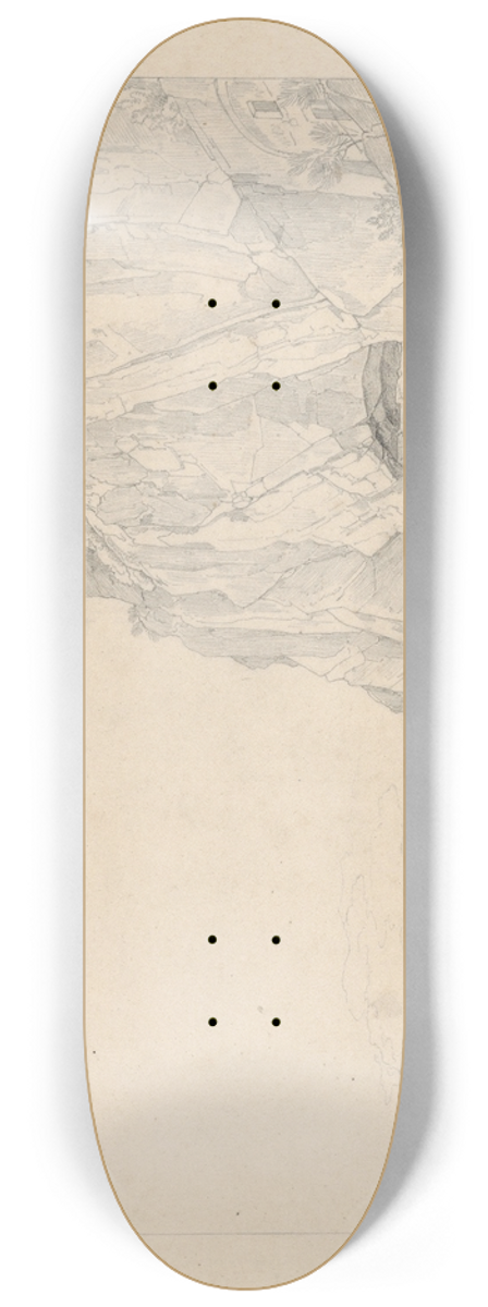 Heinrich Reinhold - A Grotto near Sorrento, with a Distant View of the Vesuvius 8.25 inch art skate deck