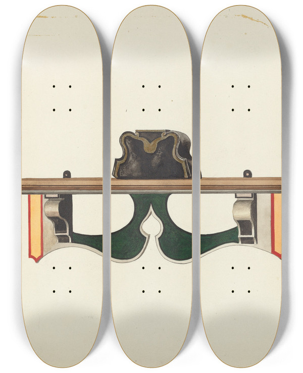 Triptych art skateboard deck of Bill Bowen Wall Bracket by Bill Bowen