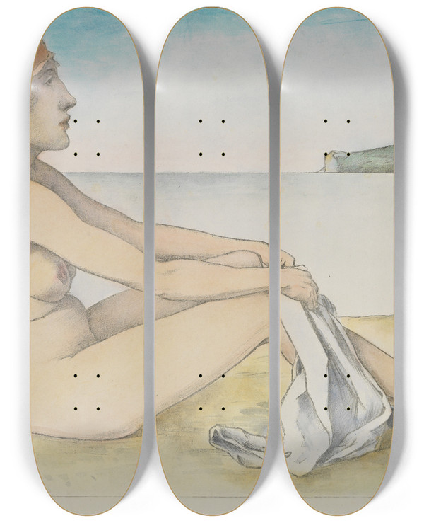 Triptych art skateboard deck of Alexander Kanoldt Hiddensee Iii by Alexander Kanoldt (1881-1939)