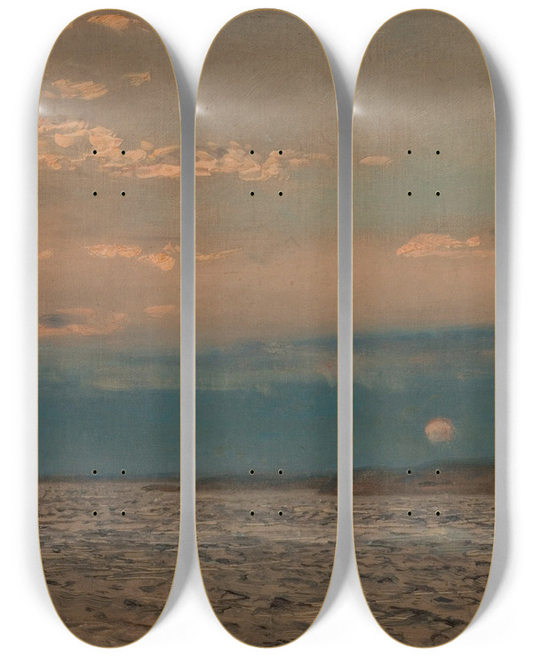 Triptych art skateboard deck of Amaldus Nielsen Aften Hvaler by Amaldus Nielsen (1838-1932)