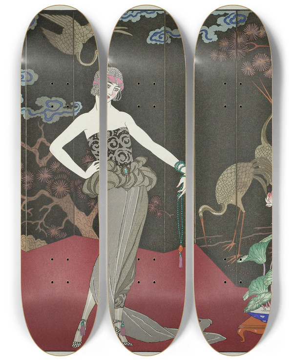 Triptych art skateboard deck of George Barbier Le Got Des Laques by George Barbier (1882-1932)