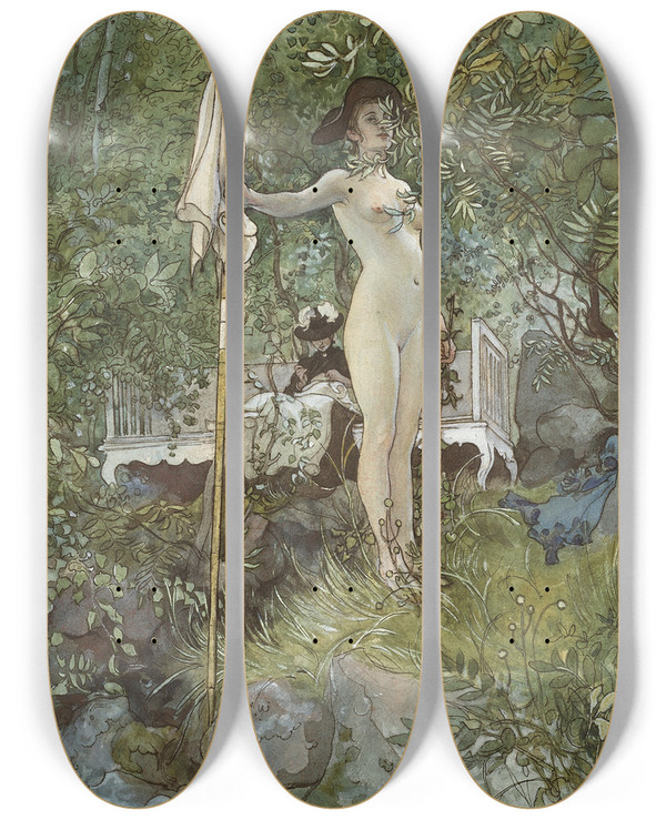 Triptych art skateboard deck of Carl Larsson Openair Studio by Carl Larsson (1853-1919)