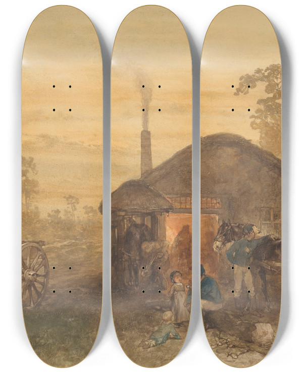 Triptych art skateboard deck of Charles Rochussen De Hoefsmid by Charles Rochussen (1814-1894)