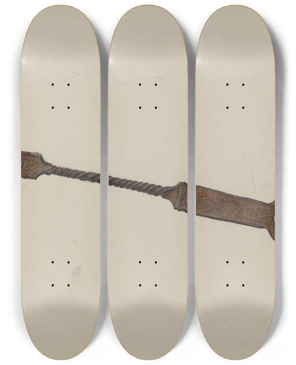 Triptych art skateboard deck of Roy Weber Pa German Fork by Roy Weber