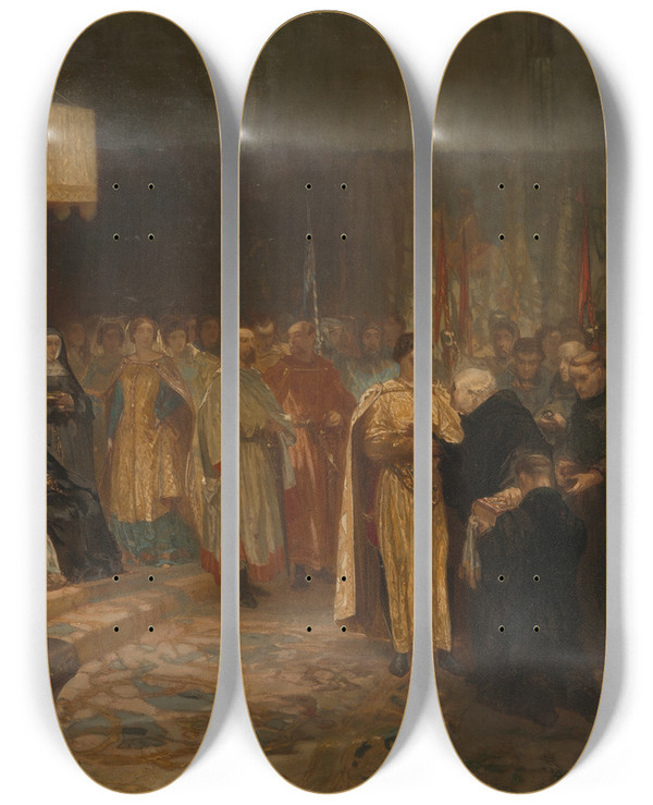 Triptych art skateboard deck of Charles Rochussen Melis Stoke With Count Floris V by Charles Rochussen (1814-1894)