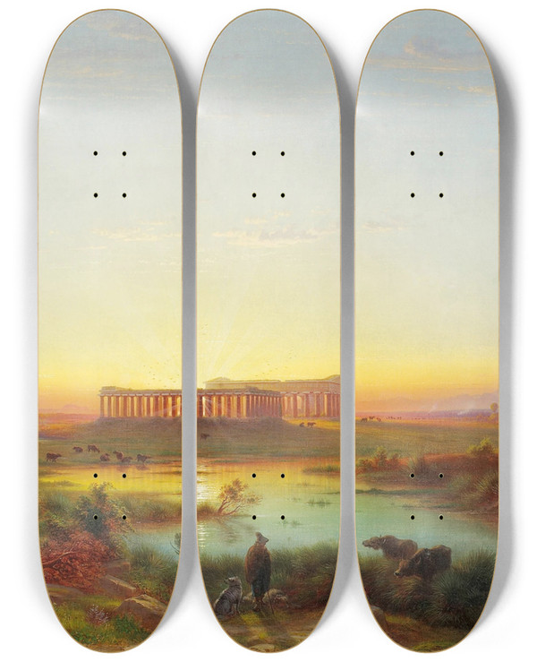 Triptych art skateboard deck of Johannrudolf Bhlmann Vue De Paestum by Johann Rudolf Buhlmann