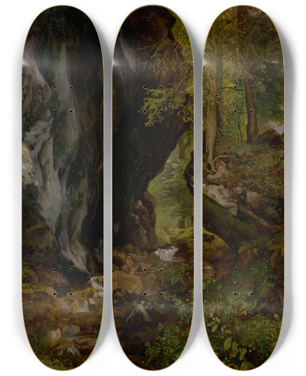 Triptych art skateboard deck of Alexander Brodszky Forests Interior by Alexander Brodszky (1819-1901)