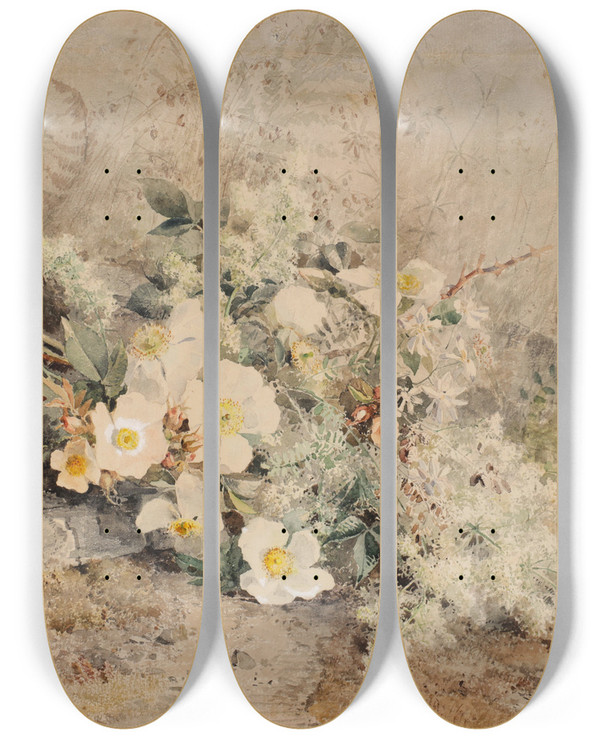 Triptych art skateboard deck of Marie Egner Ein Strauss Mit Wildrosen by Marie Egner (1850-1940)