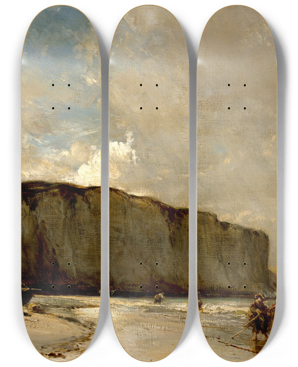 Triptych art skateboard deck of Eugne Isabey View Along The Norman Coast by Eugene Isabey (1803-1886)