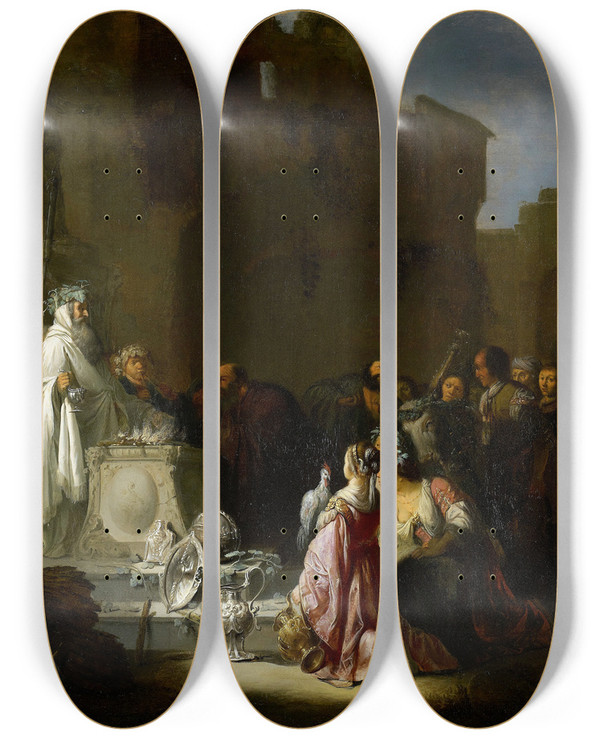 Triptych art skateboard deck of Willem De Poorter St Paul And St Barnabas At Lystra by Willem de Poorter (1608-1668)