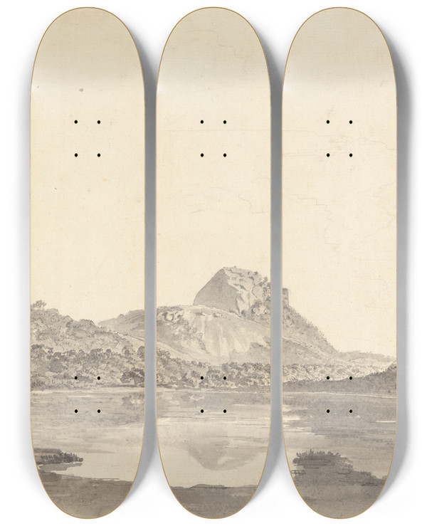 Triptych art skateboard deck of Samuel Davis Figures By A Lake by Samuel Davis (1757-1819)