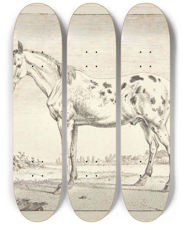 Triptych art skateboard deck of Paulus Potter Kupperet Hest by Paulus Potter (1625-1654)