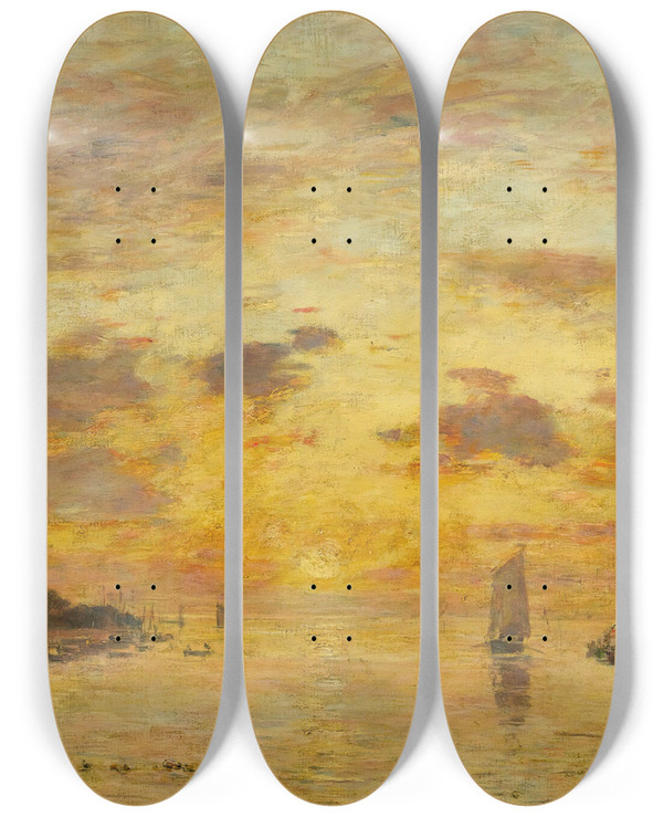 Triptych art skateboard deck of Eugne Boudin Saintvalrysursomme Lembouchure De La Somme by Eugene Boudin (1824-1898)