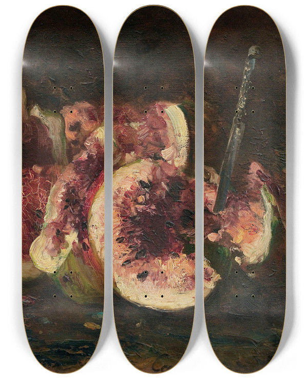 Triptych art skateboard deck of Flix Ziem Nature Morte Aux Pastques Et Couteau by Felix Ziem (1821-1911)