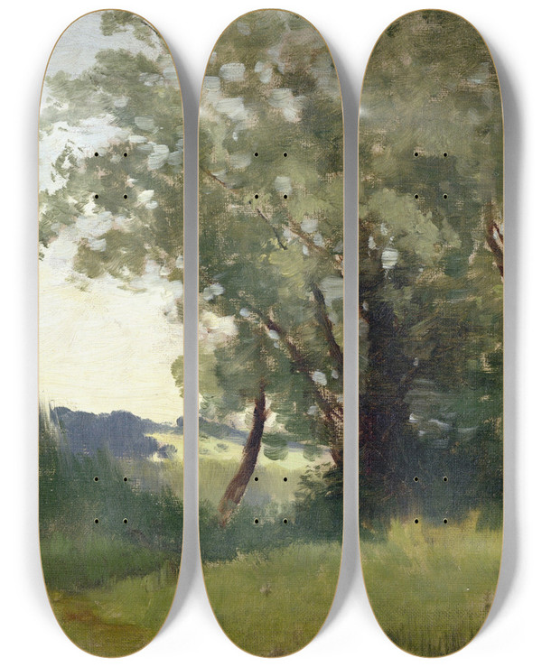 Triptych art skateboard deck of Carl Bolze Hochmoor by Carl Bolze (1832-1913)
