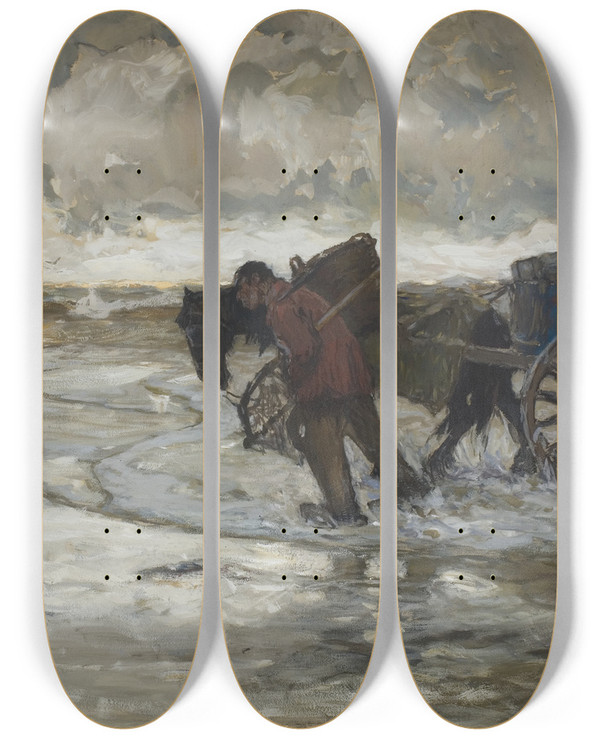 Triptych art skateboard deck of Hans Von Bartels At The Dunes by Hans Von Bartels (1856-1913)