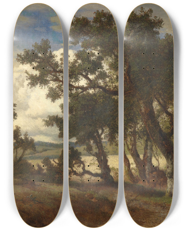 Triptych art skateboard deck of Andreas Achenbach Jger In Landschaft by Andreas Achenbach (1815-1910)