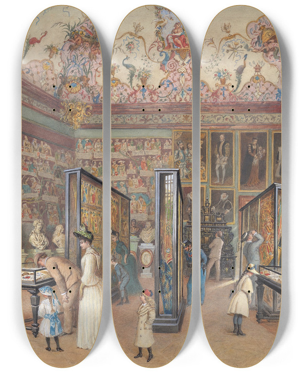 Triptych art skateboard deck of Carl Goebel The Younger Der Stammbaumsaal by Carl Goebel The Younger (1824-1899)