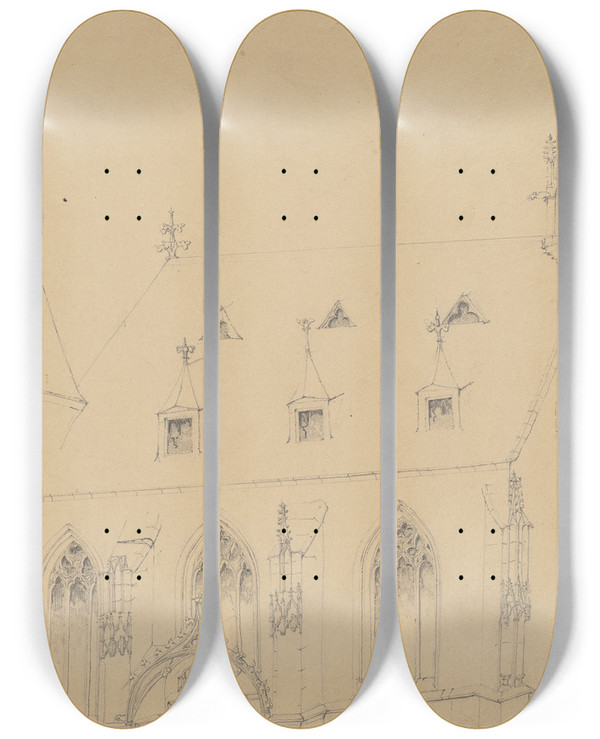 Triptych art skateboard deck of Friedrich Wilhelm Ludwig Sankt Michael In Kiedrich by Friedrich Wilhelm Ludwig (1828)