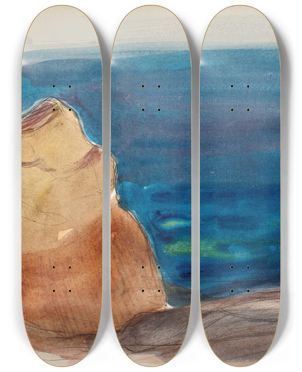 Triptych art skateboard deck of Magnus Enckell Rantamaisema Luonnos by Magnus Enckell (1870-1925)