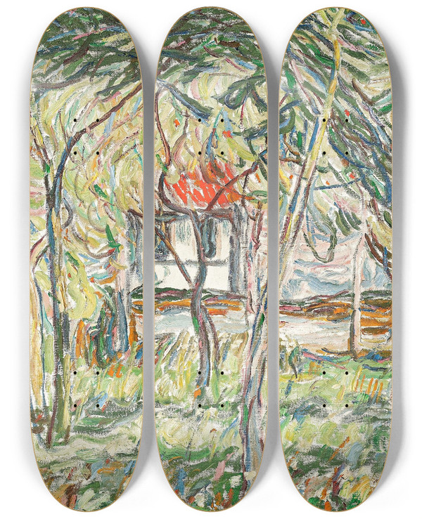 Triptych art skateboard deck of Christian Rohlfs Garten In Soest by Christian Rohlfs (1849-1938)