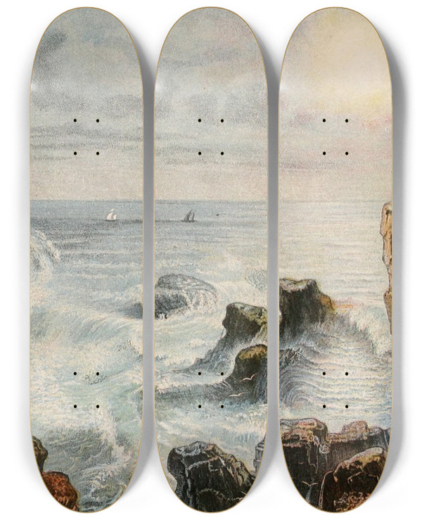 Triptych art skateboard deck of Alfred Frdol Brisants by Alfred Fredol (1804-1863)