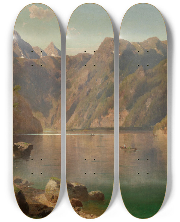 Triptych art skateboard deck of Adolf Chwala Knigssee by Adolf Chwala (1836-1900)