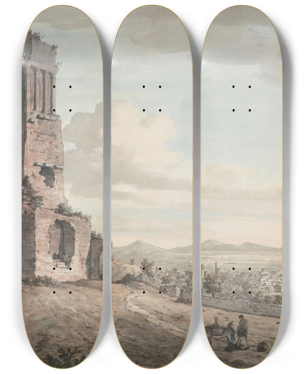 Triptych art skateboard deck of William Marlow Nmes From The Tour Magne by William Marlow (1740-1813)