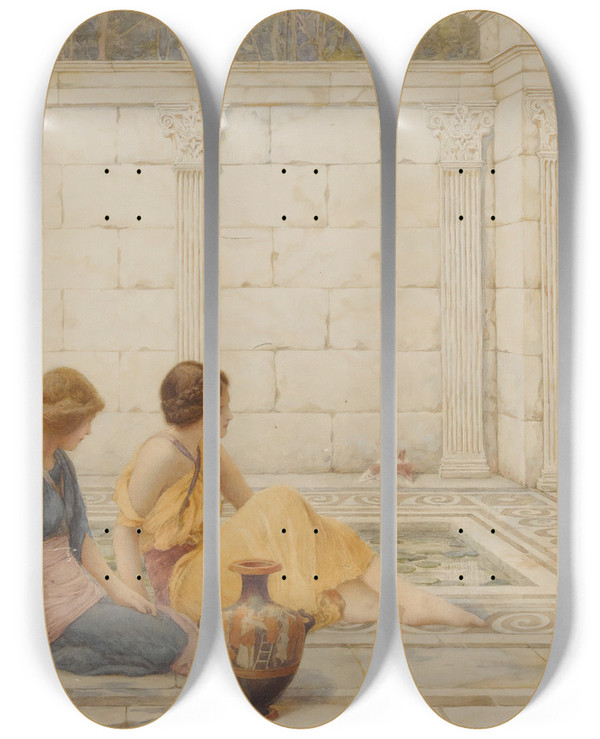 Triptych art skateboard deck of Henry Ryland Melody by Henry Ryland (1856-1924)