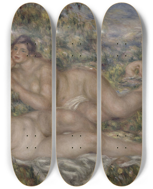 Triptych art skateboard deck of Pierreauguste Renoir The Bathers by Pierre-Auguste Renoir (1841-1919)