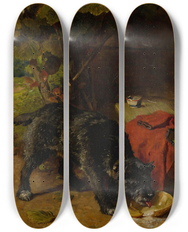 Triptych art skateboard deck of Felix Schlesinger A Shared Meal by Felix Schlesinger (1833-1910)