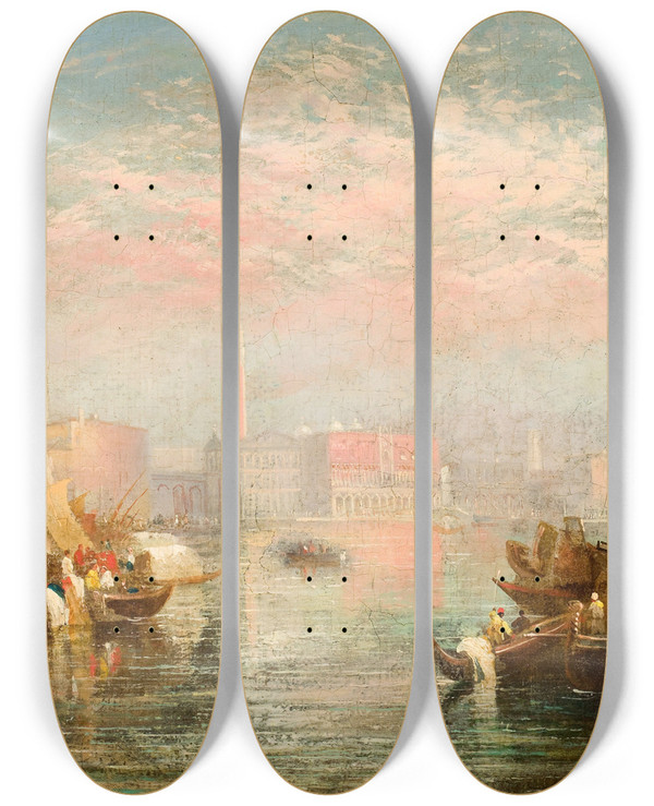 Triptych art skateboard deck of Joseph Mallord William Turner Seascape by Joseph Mallord William Turner (1775-1851)