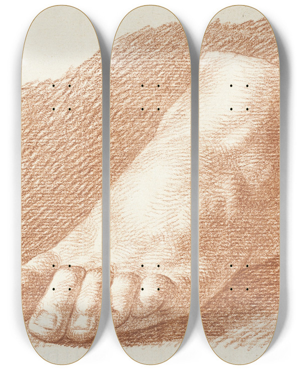 Triptych art skateboard deck of John Augustus Nahl Foot Study by John Augustus Nahl (1710-1785)