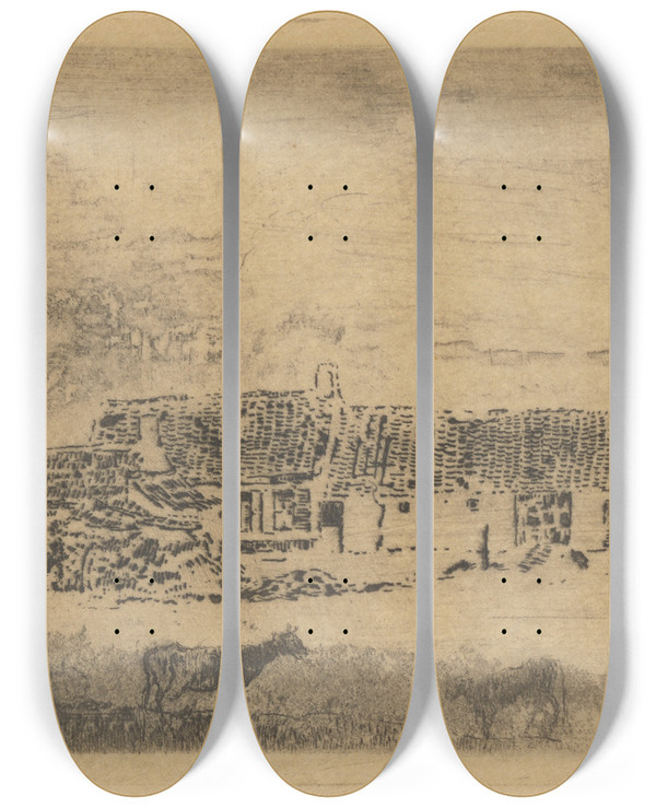 Triptych art skateboard deck of James Ensor Hoeve Te Leffinge_1 by James Ensor (1860-1949)