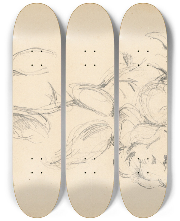 Triptych art skateboard deck of Paul Czanne Peonies by Paul Cezanne (1839-1906)