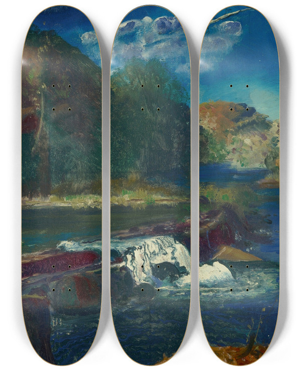 Triptych art skateboard deck of George Wesley Bellows Mill Dam by George Wesley Bellows (1882-1925)